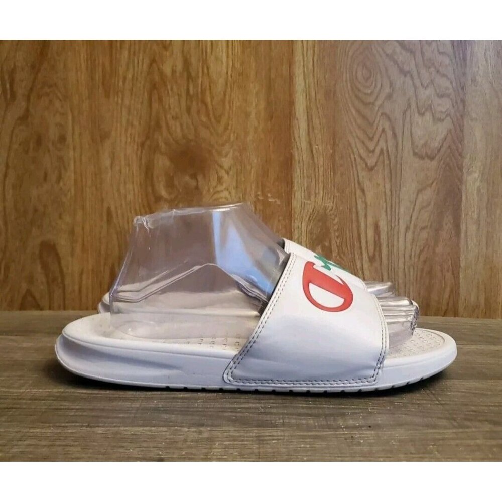 Champion Super Slides Split Script Open Toe Sandals‎ Womens Size 9W White